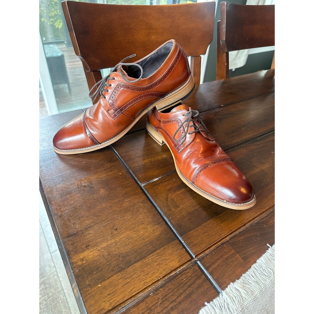 Stacy Adams Mens Brown Leather Oxford Dress Shoes Lace Up Size 9.5M